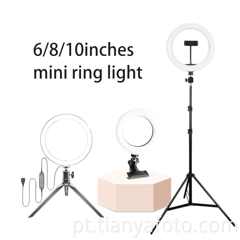 Luz anelada LED fotogrfico de 6 polegadas de plástico preto Mini luz anelar para foto